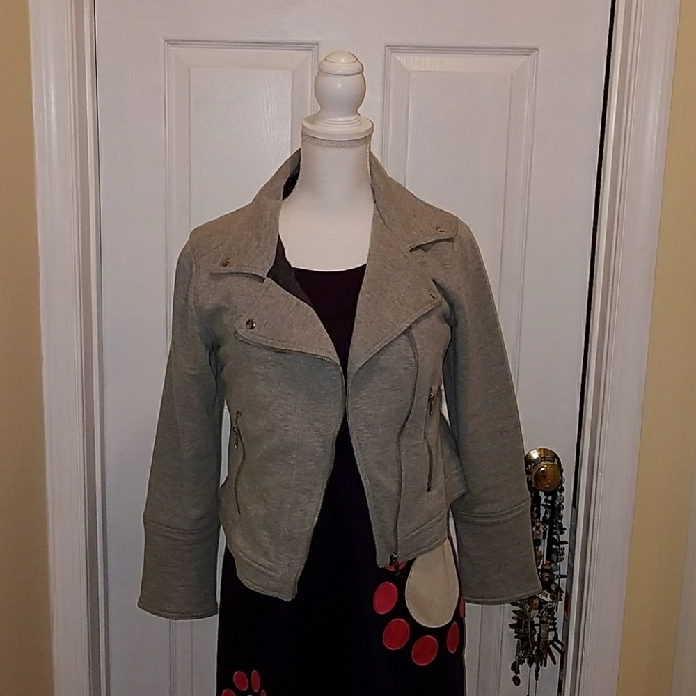 Cynthia Rowley Grey Moto Sweatshirt Jacket Size S - Picture 2 of 8